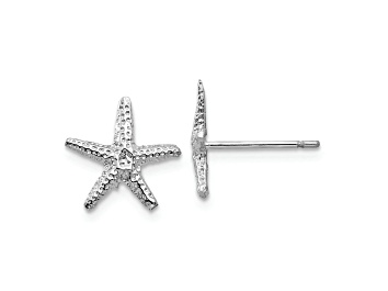 Picture of Rhodium Over 14K White Gold Textured 11mm Starfish Stud Earrings