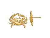 14k Yellow Gold Textured Blue Crab Stud Earrings