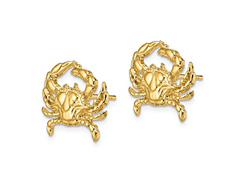 14k Yellow Gold Textured Blue Crab Stud Earrings