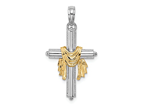 14K Yellow and White Gold Cross with Drape Charm