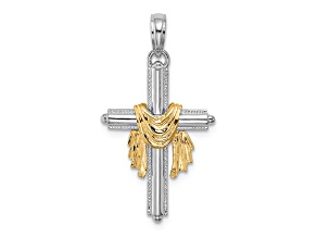 14K Yellow and White Gold Cross with Drape Charm