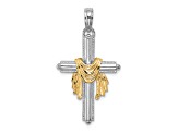 14K Yellow and White Gold Cross with Drape Charm