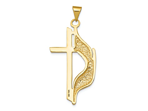 14K Yellow Gold Polished Cross with Drape Pendant