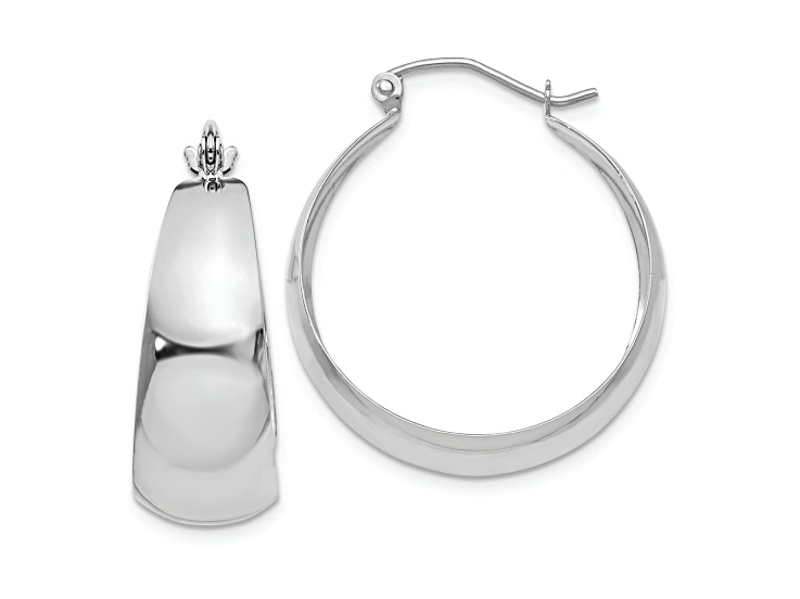 Rhodium Over 14k White Gold 1 1/8" Polished Tapered Hoop Earrings
