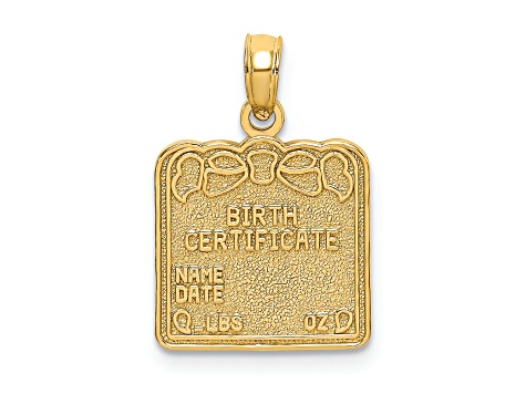 14k Yellow Gold Textured Birth Certificate Charm
