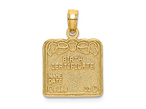 14k Yellow Gold Textured Birth Certificate Charm
