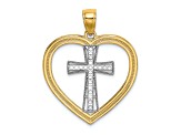 Rhodium Over 14K Two-tone Gold Heart with White Cross In Center Charm Pendant