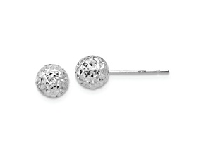 Rhodium Over 14k White Gold Diamond-Cut 6mm Ball Stud Earrings