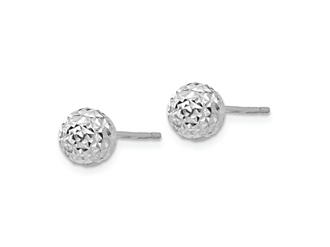 Rhodium Over 14k White Gold Diamond-Cut 6mm Ball Stud Earrings