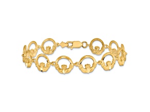 14k Yellow Gold Diamond-Cut Claddagh Link Bracelet