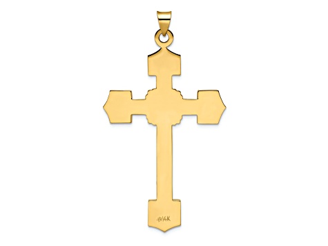 14k Yellow Gold Polished and Textured Solid Fancy Design Cross Pendant