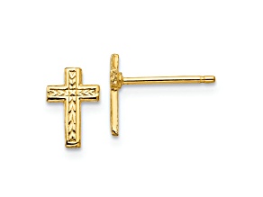 14k Yellow Gold Textured and Polished Cross Stud Earrings