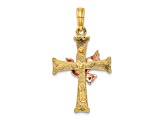 14K Yellow and Rose Gold Textured Finish Cross with Dove Charm