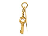 14k Yellow Gold Polished Disc and Key Charm Pendant