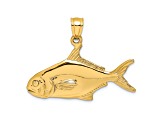 14k Yellow Gold 3D Polished and Textured Pompano Fish Charm