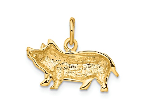 14k Yellow Gold Diamond-Cut and Brushed Pig Pendant