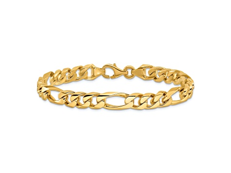 14k Yellow Gold 8mm Hand Polished Figaro Link Bracelet