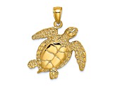 14k Yellow Gold Textured Swimming Sea Turtle Pendant