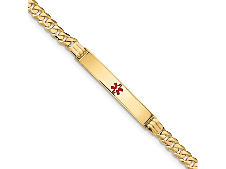 14k Yellow Gold Medical Red Enamel Curb Link ID Bracelet