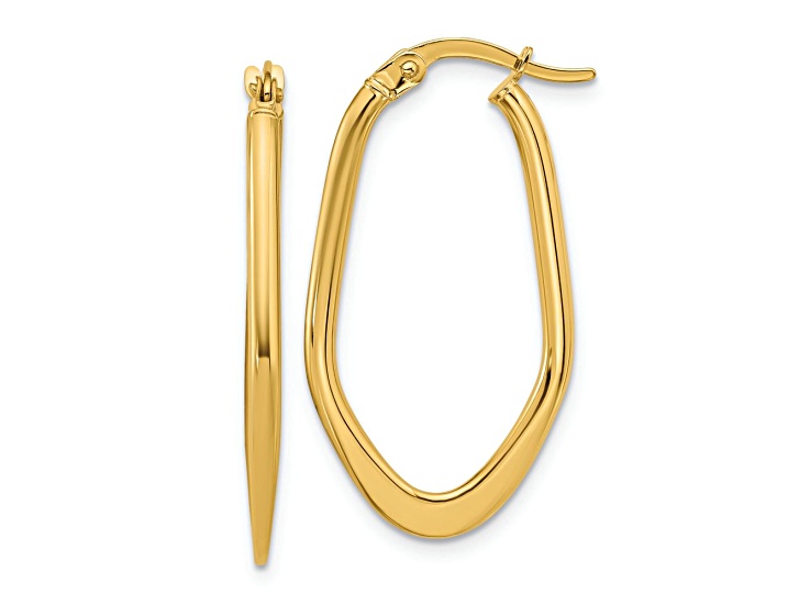 14k Yellow Gold 1 3/16 inch Polished Oval Hoop Earrings