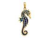 14k Yellow Gold Blue Enameled 3D Textured Seahorse Pendant
