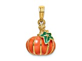 14k Yellow Gold 3D Enameled Pumpkin Pendant