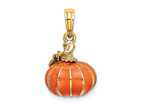 14k Yellow Gold 3D Enameled Pumpkin Pendant