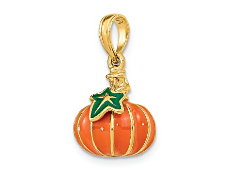 14k Yellow Gold 3D Enameled Pumpkin Pendant