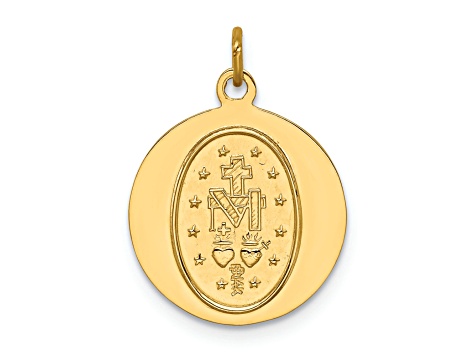 14K Yellow Gold Solid Polished and Satin Round Miraculous Medal Pendant