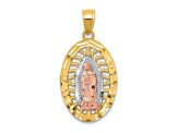 14K Yellow and Rose Gold with White Rhodium Diamond-cut Lady of Guadalupe Charm