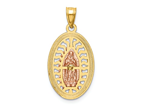 14K Yellow and Rose Gold with White Rhodium Diamond-cut Lady of Guadalupe Charm
