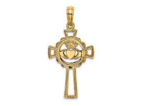 10K Yellow Gold Textured Claddagh Cross Charm