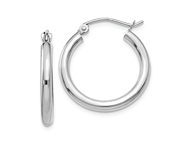 Rhodium Over 10k White Gold Polished 13/16" Tube Hoop Earrings