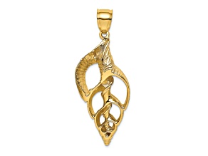 14k Yellow Gold Textured Cut-Out Conch Shell Skeleton Pendant