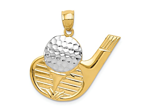 14k Two-tone Gold Textured Golf Pendant