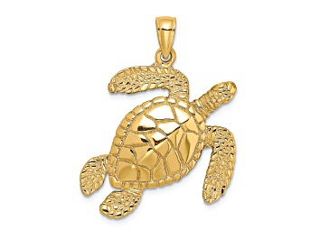 Picture of 14k Yellow Gold Large Textured Swimming Sea Turtle Charm