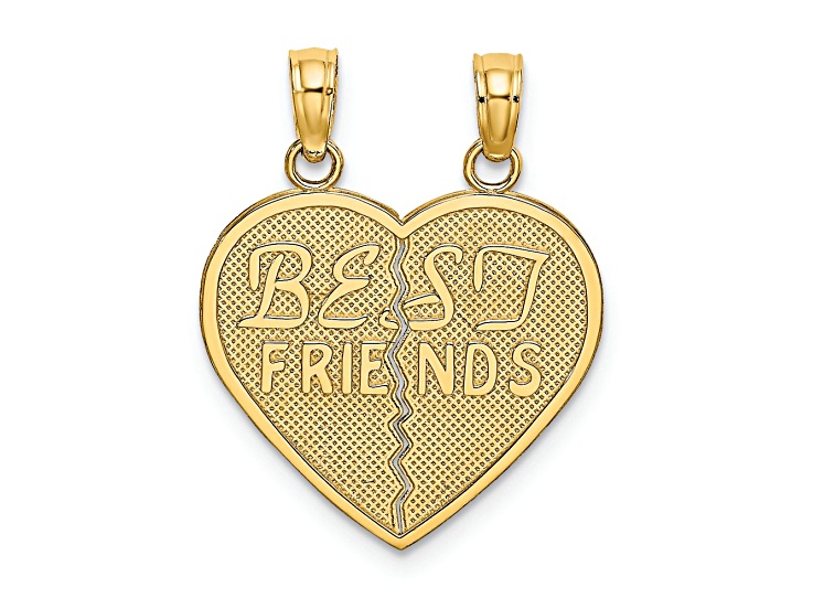 10K Yellow Gold Textured BEST FRIENDS Break-A-Part 2 Pieces Heart Pendant