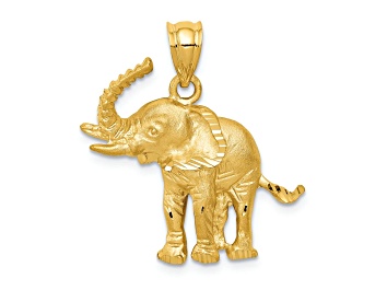 Picture of 14k Yellow Gold Diamond-Cut and Brushed Elephant Pendant