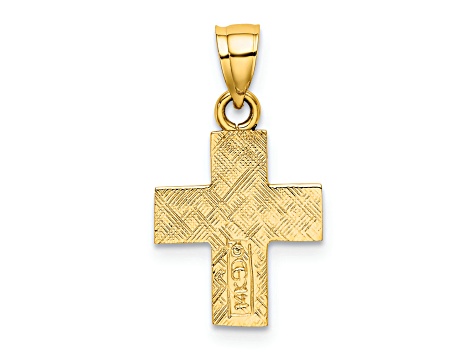 14K Yellow Gold Polished and Textured Cross Charm Pendant