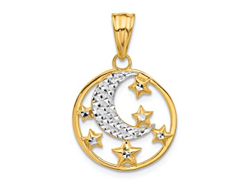 Picture of 14k Two-tone Gold Diamond-cut Moon and Stars Pendant