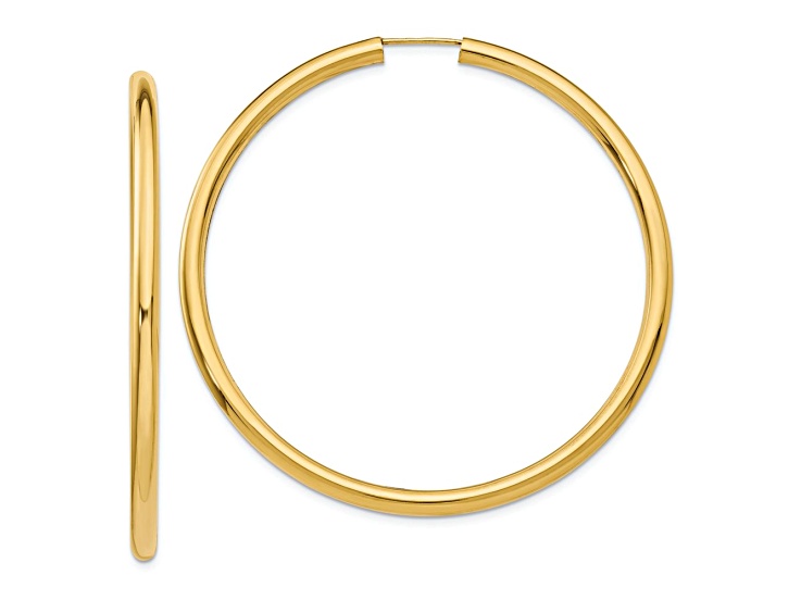 10k Yellow Gold 2 3/16" Polished Endless Tube Hoop Earrings