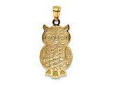 14K Two-tone Gold Polished and Textured Owl Pendant