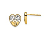 14K Yellow Gold and Rhodium Over 14K Yellow Gold Diamond-Cut Flower and Heart Stud Earrings