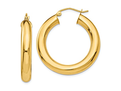 14k Yellow Gold 1 3/16" Polished Hoop Earrings