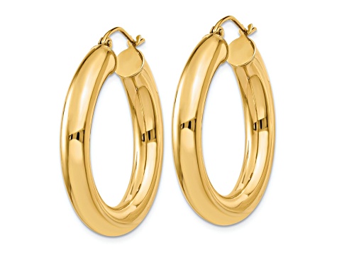 14k Yellow Gold 1 3/16" Polished Hoop Earrings