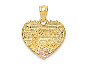 14k Yellow Gold and 14k Rose Gold Diamond-Cut Textured LITTLE SISTER Heart Pendant