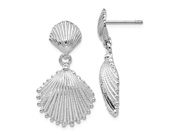Picture of Rhodium Over 14K White Gold Textured Scallop Shell Dangle Earrings