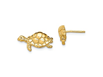 Picture of 14K Yellow Gold Polished and Textured Swimming Sea Turtle Stud Earrings