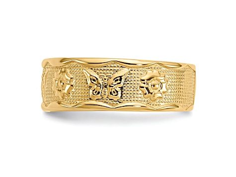 14K Yellow Gold Flower and Butterfly Toe Ring