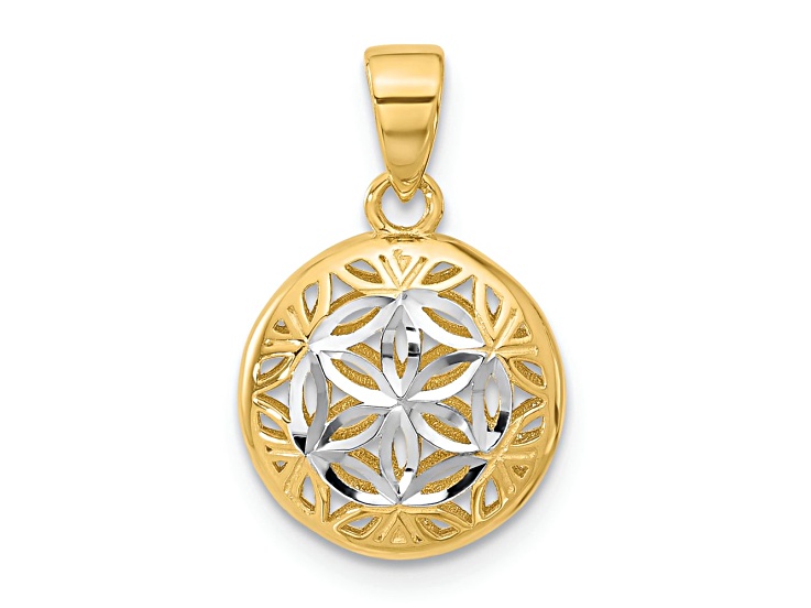 14K Yellow Gold and White Gold Polished Diamond-Cut Pendant